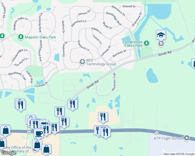 map of restaurants, bars, coffee shops, grocery stores, and more near 2580 Barnhart Street in West Chicago