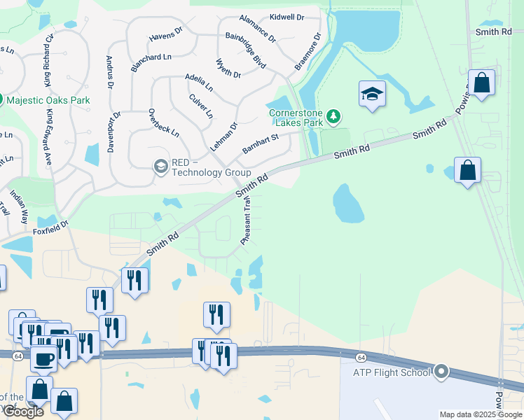 map of restaurants, bars, coffee shops, grocery stores, and more near 879 Pheasant Trail in St. Charles