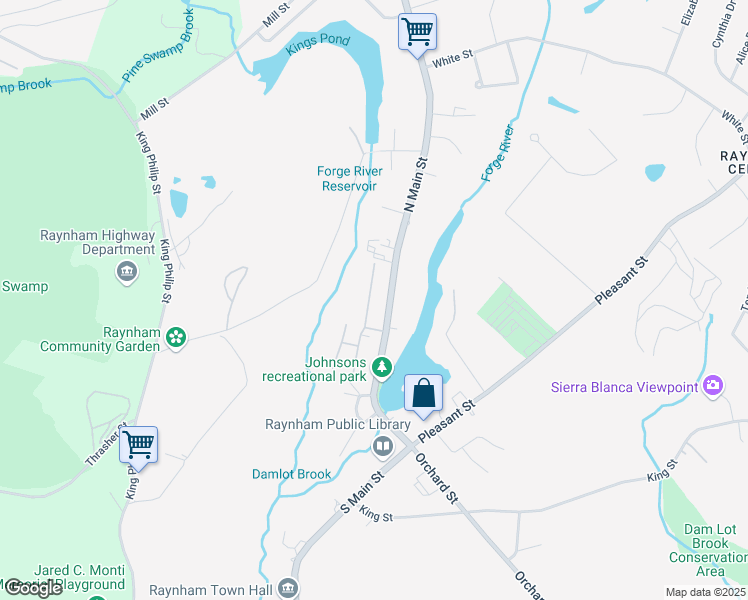 map of restaurants, bars, coffee shops, grocery stores, and more near 172 8 North Main Street in Raynham