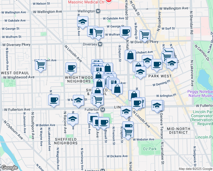 map of restaurants, bars, coffee shops, grocery stores, and more near in Chicago