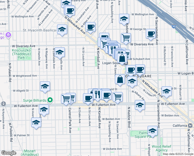 map of restaurants, bars, coffee shops, grocery stores, and more near in Chicago