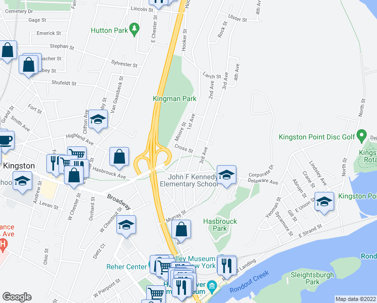 map of restaurants, bars, coffee shops, grocery stores, and more near 7 Cross Street in Kingston