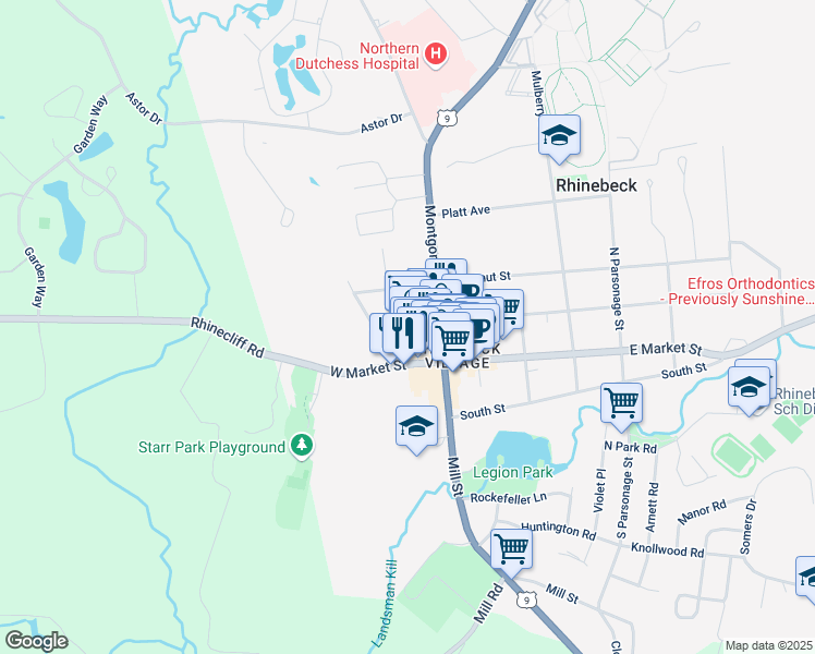 map of restaurants, bars, coffee shops, grocery stores, and more near 22 Garden Street in Rhinebeck Village Business District