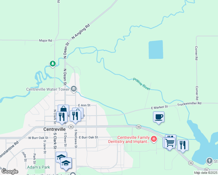 map of restaurants, bars, coffee shops, grocery stores, and more near 329 East Ann Street in Centreville