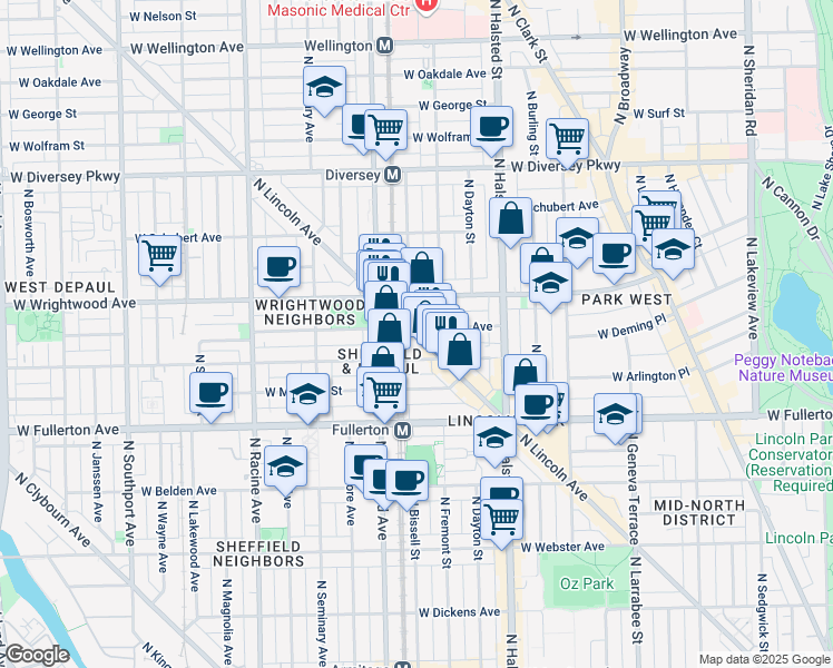 map of restaurants, bars, coffee shops, grocery stores, and more near in Chicago
