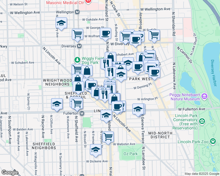 map of restaurants, bars, coffee shops, grocery stores, and more near in Chicago
