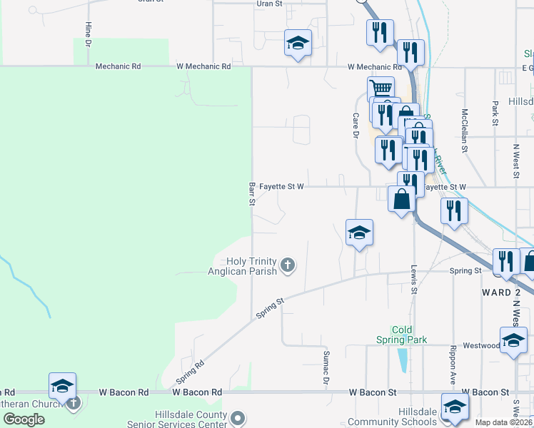 map of restaurants, bars, coffee shops, grocery stores, and more near 49 Cherry Tree Lane in Hillsdale