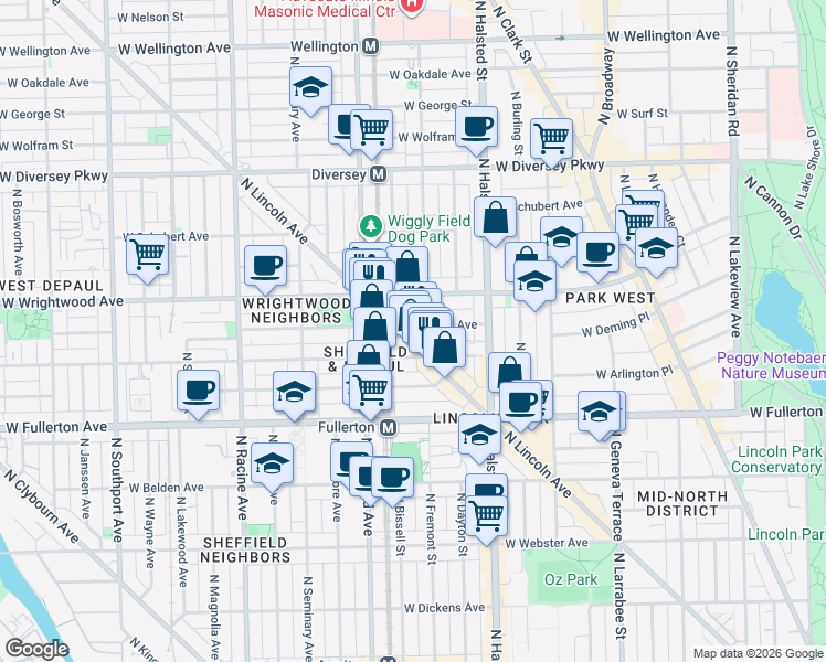 map of restaurants, bars, coffee shops, grocery stores, and more near in Chicago
