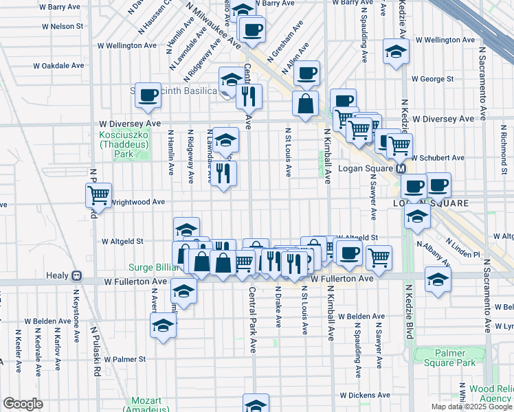 map of restaurants, bars, coffee shops, grocery stores, and more near in Chicago