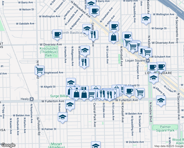 map of restaurants, bars, coffee shops, grocery stores, and more near in Chicago