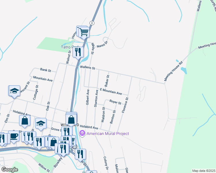 map of restaurants, bars, coffee shops, grocery stores, and more near 33 Baker Street in Winchester