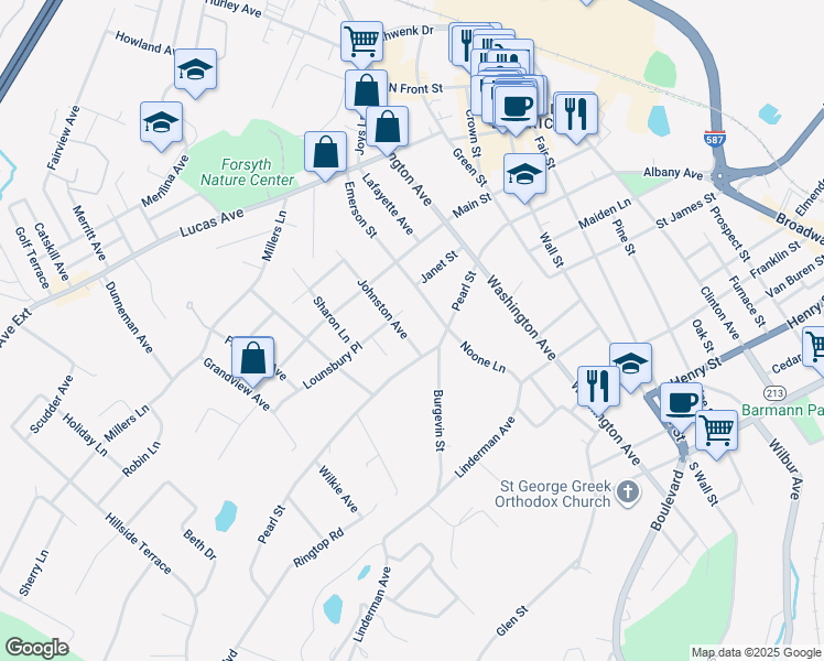 map of restaurants, bars, coffee shops, grocery stores, and more near 26 Johnston Avenue in Kingston