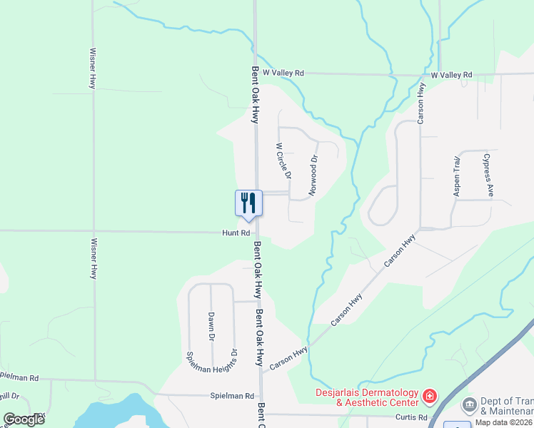 map of restaurants, bars, coffee shops, grocery stores, and more near 3167 Bent Oak Hwy in Adrian