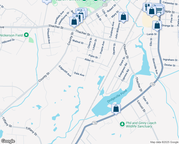 map of restaurants, bars, coffee shops, grocery stores, and more near 139 Linden Street in Attleboro