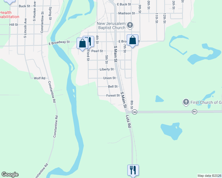 map of restaurants, bars, coffee shops, grocery stores, and more near 1504 5th Street in Three Rivers