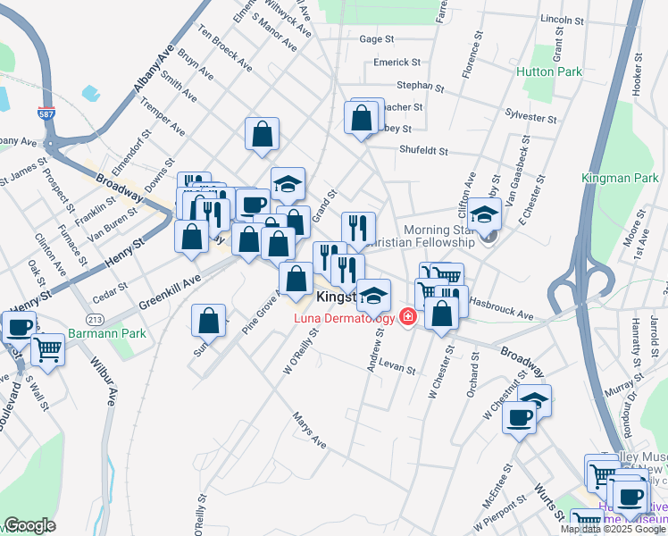 map of restaurants, bars, coffee shops, grocery stores, and more near 136 Jansen Avenue in Kingston