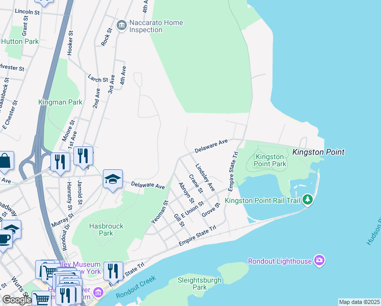 map of restaurants, bars, coffee shops, grocery stores, and more near 252 Delaware Avenue in Kingston
