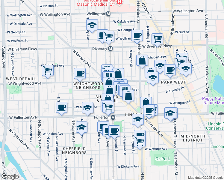 map of restaurants, bars, coffee shops, grocery stores, and more near in Chicago