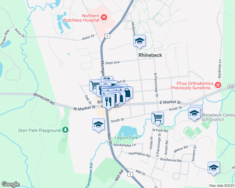 map of restaurants, bars, coffee shops, grocery stores, and more near 14 Livingston Street in Rhinebeck