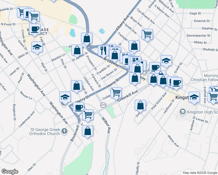 map of restaurants, bars, coffee shops, grocery stores, and more near 88 Henry Street in Kingston