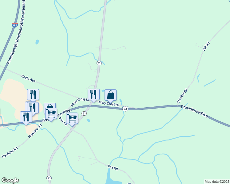 map of restaurants, bars, coffee shops, grocery stores, and more near 50 Mary Crest Drive in Putnam