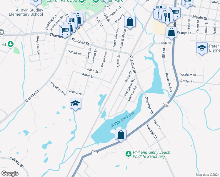 map of restaurants, bars, coffee shops, grocery stores, and more near 42 Bellmore Street in Attleboro