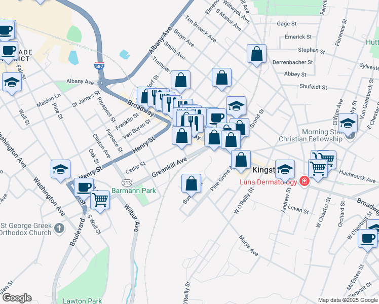 map of restaurants, bars, coffee shops, grocery stores, and more near 37 Greenkill Avenue in Kingston