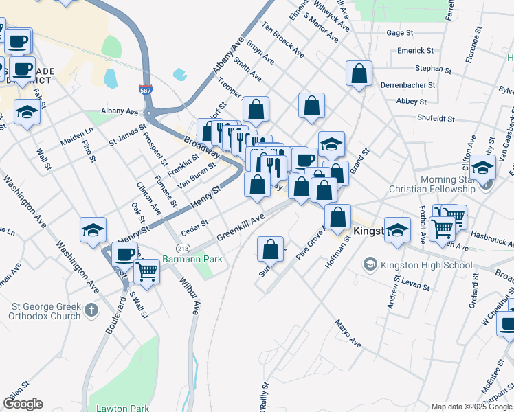 map of restaurants, bars, coffee shops, grocery stores, and more near 37 Greenkill Ave in Kingston