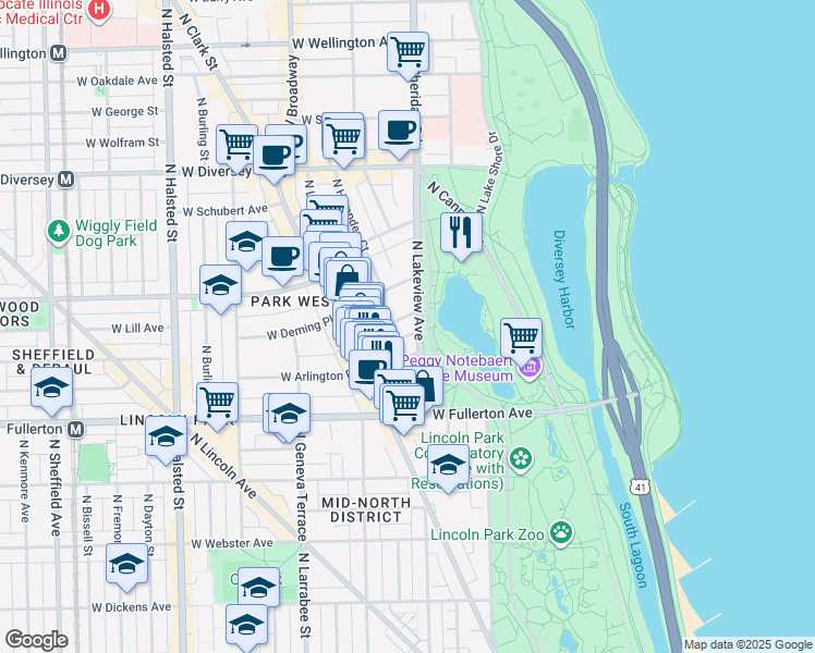 map of restaurants, bars, coffee shops, grocery stores, and more near in Chicago