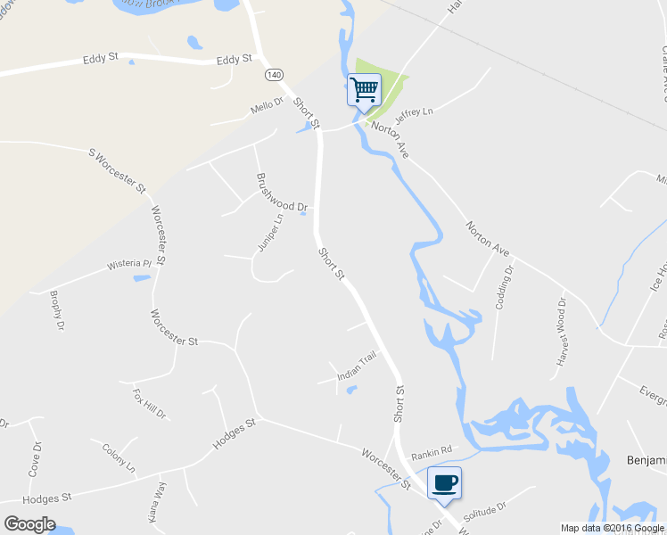 map of restaurants, bars, coffee shops, grocery stores, and more near 44 Highway 140 in Taunton