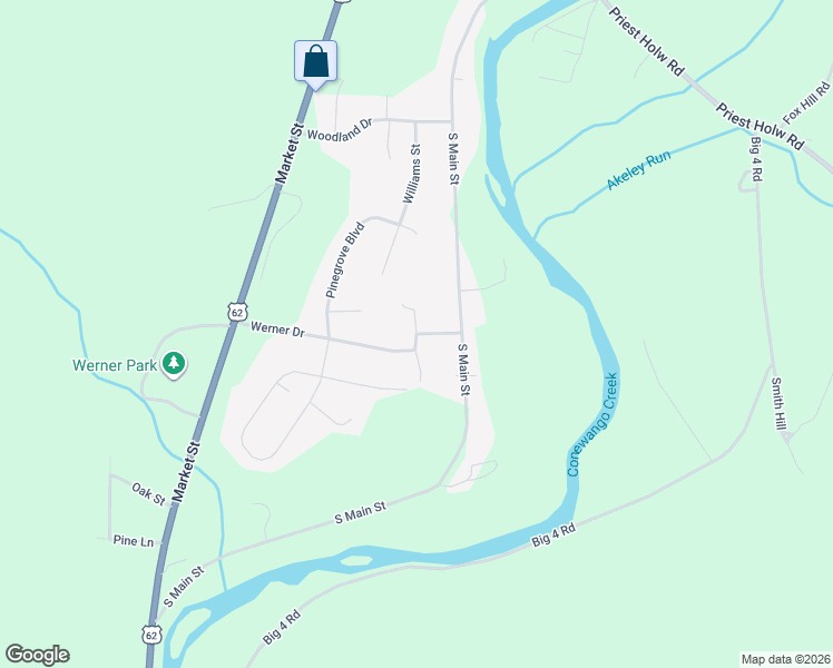 map of restaurants, bars, coffee shops, grocery stores, and more near 16 Werner Drive in Russell