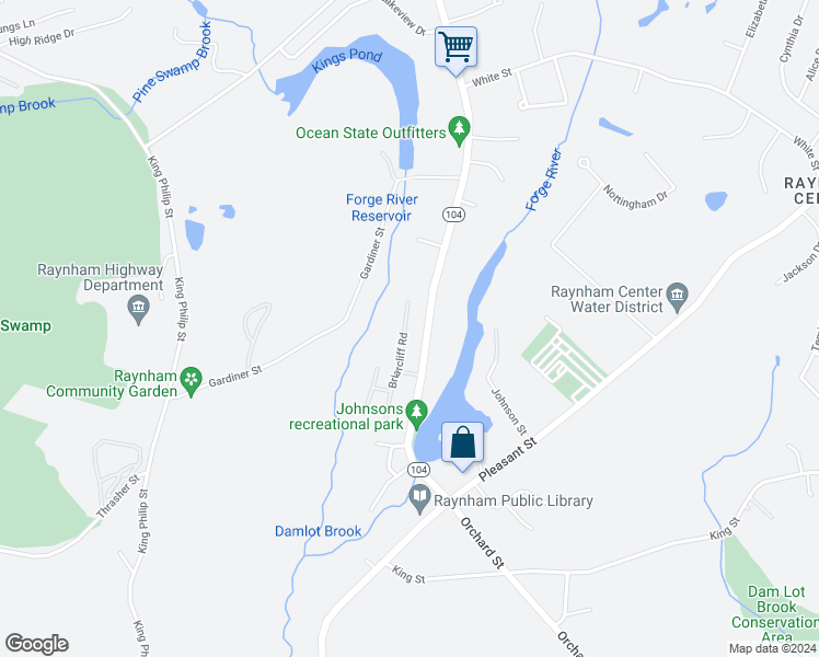 map of restaurants, bars, coffee shops, grocery stores, and more near 172 8 North Main Street in Raynham