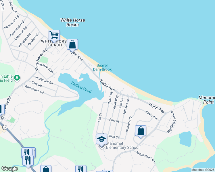 map of restaurants, bars, coffee shops, grocery stores, and more near Taylor Avenue in Plymouth