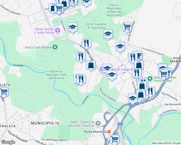 map of restaurants, bars, coffee shops, grocery stores, and more near Via Leonida Rech in Rome