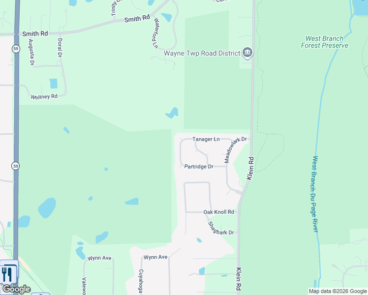 map of restaurants, bars, coffee shops, grocery stores, and more near 2681 Sandpiper Trail in West Chicago