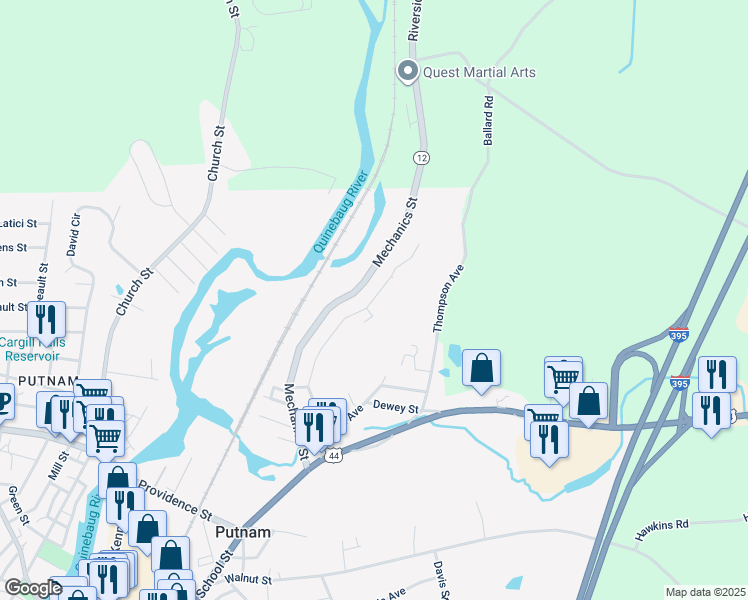 map of restaurants, bars, coffee shops, grocery stores, and more near 125 Groveland Avenue in Putnam