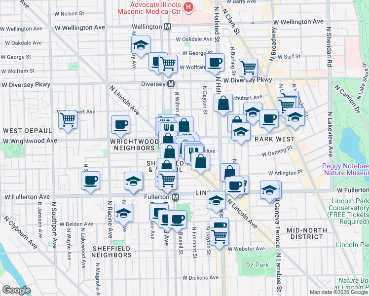 map of restaurants, bars, coffee shops, grocery stores, and more near in Chicago