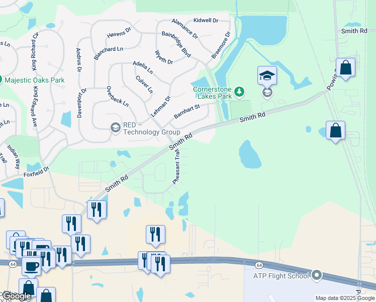map of restaurants, bars, coffee shops, grocery stores, and more near 879 Pheasant Trail in St. Charles