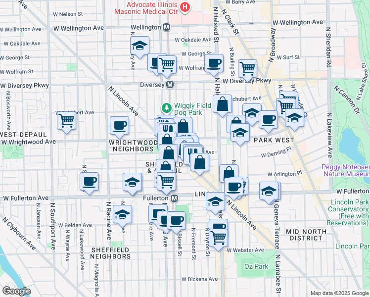 map of restaurants, bars, coffee shops, grocery stores, and more near in Chicago