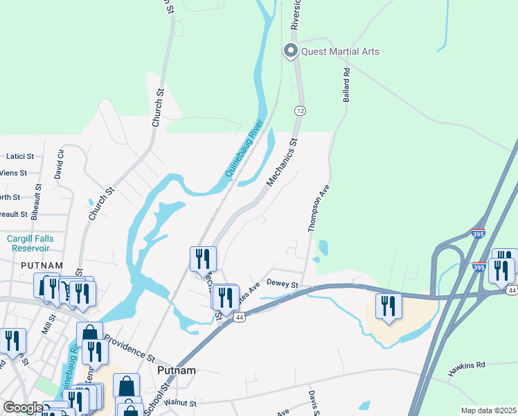 map of restaurants, bars, coffee shops, grocery stores, and more near 125 Groveland Avenue in Putnam