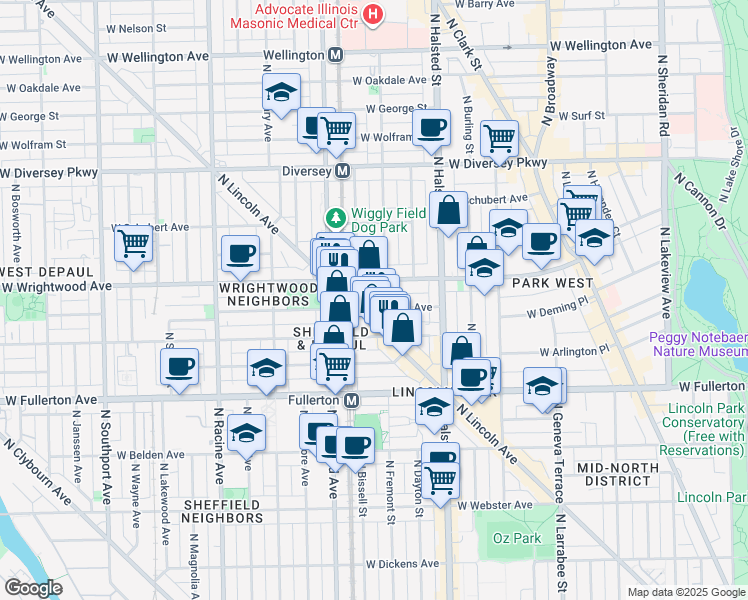 map of restaurants, bars, coffee shops, grocery stores, and more near in Chicago
