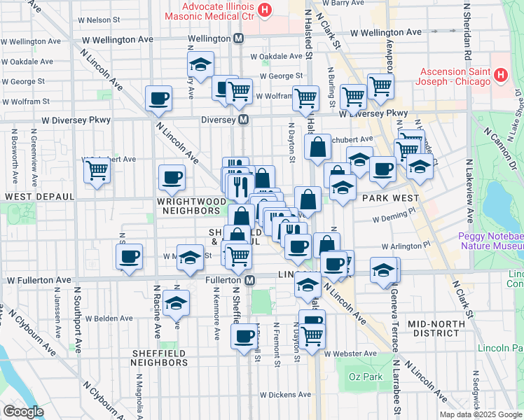 map of restaurants, bars, coffee shops, grocery stores, and more near in Chicago