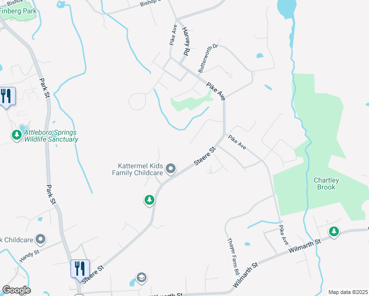 map of restaurants, bars, coffee shops, grocery stores, and more near 41 Brookwood Road in Attleboro