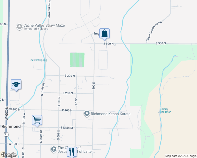 map of restaurants, bars, coffee shops, grocery stores, and more near 328 East 300 North in Richmond