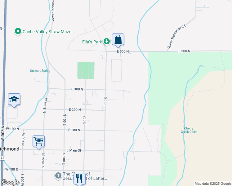 map of restaurants, bars, coffee shops, grocery stores, and more near 352 East 300 North in Richmond