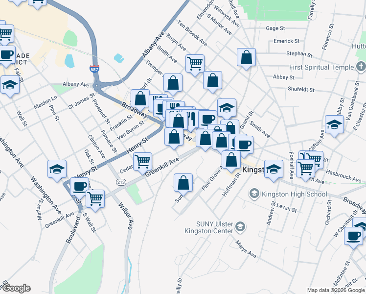 map of restaurants, bars, coffee shops, grocery stores, and more near 37 Greenkill Ave in Kingston