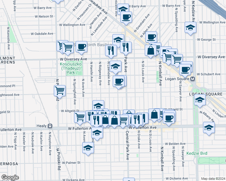 map of restaurants, bars, coffee shops, grocery stores, and more near in Chicago