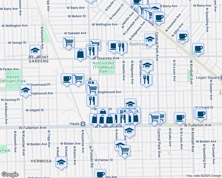 map of restaurants, bars, coffee shops, grocery stores, and more near in Chicago