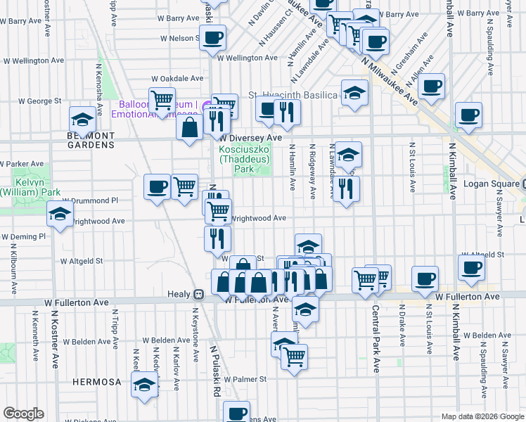 map of restaurants, bars, coffee shops, grocery stores, and more near in Chicago