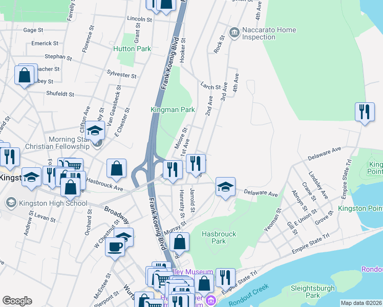 map of restaurants, bars, coffee shops, grocery stores, and more near 7 Cross Street in Kingston